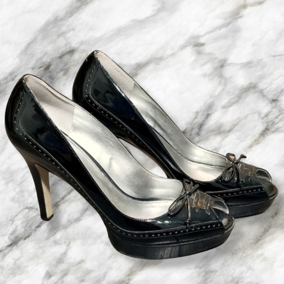 Marc Fisher Women's Black Platform Peep Toe Pumps Size 8.5 - Picture 1 of 6